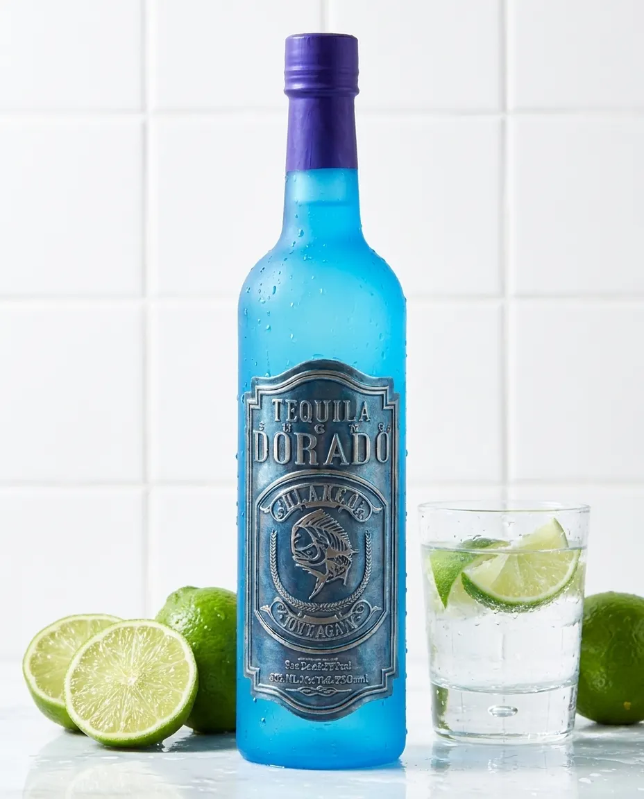 Dorado Blanco — blue frosted bottle with lime
